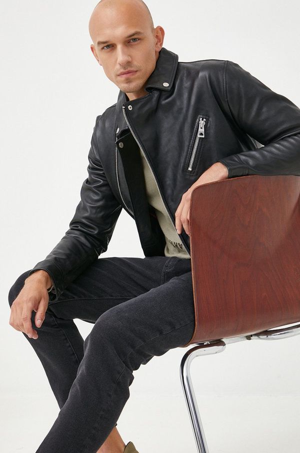 Guess Kožna jakna Guess za muškarce, boja: crna, za prijelazno razdoblje