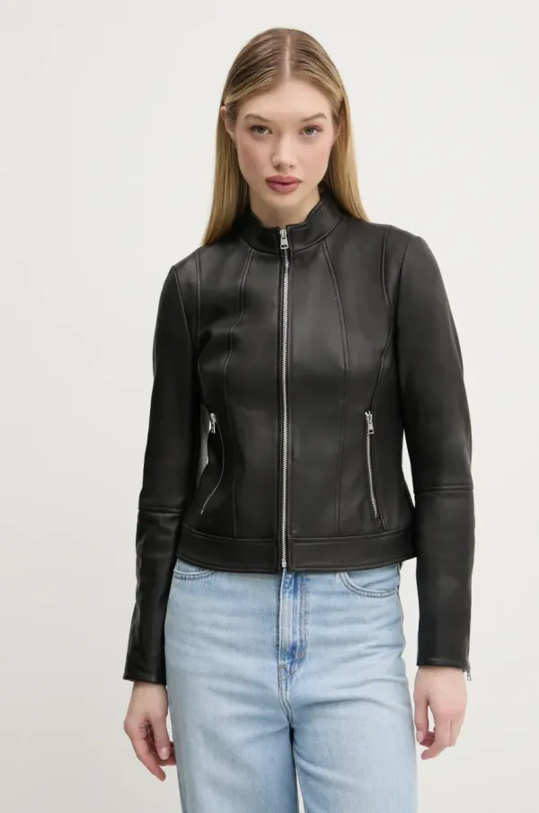 HUGO Kožna jakna HUGO boja: crna, za prijelazno razdoblje, 50534435