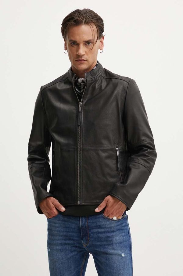 Hugo Kožna jakna HUGO za muškarce, boja: crna, za prijelazno razdoblje, 50516869