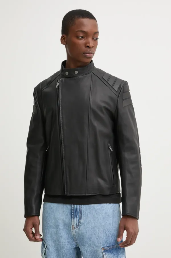 HUGO Kožna jakna HUGO za muškarce, boja: crna, za prijelazno razdoblje, 50530780