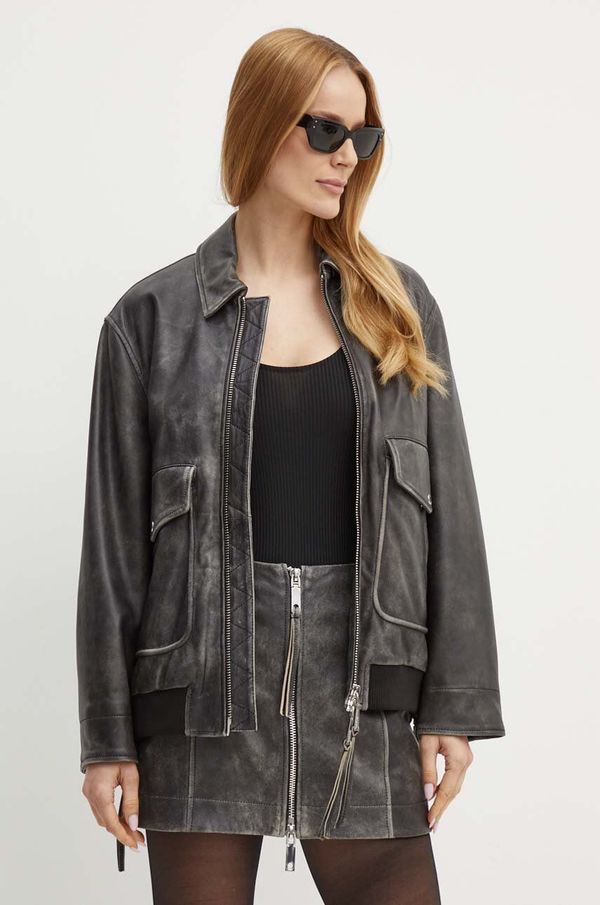 Max&Co. Kožna jakna MAX&Co. za žene, boja: crna, za prijelazno razdoblje, 2426446021200