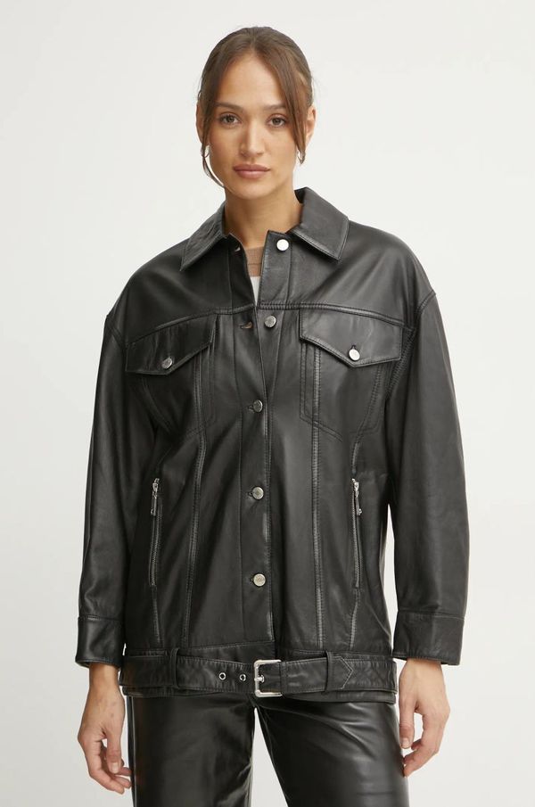 Max&Co. Kožna jakna MAX&Co. za žene, boja: crna, za prijelazno razdoblje, 2516441041200