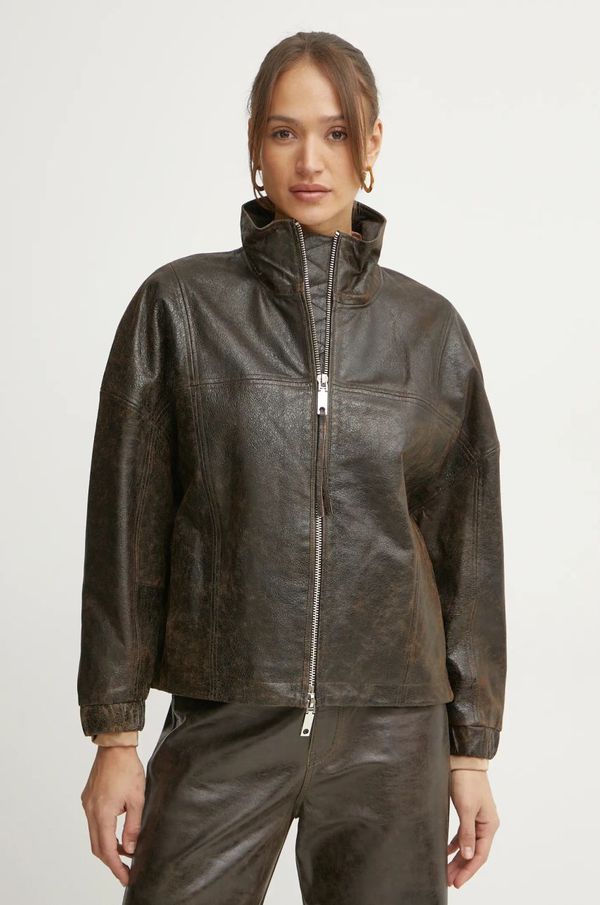 Max&Co. Kožna jakna MAX&Co. za žene, boja: smeđa, za prijelazno razdoblje, 2516441021200