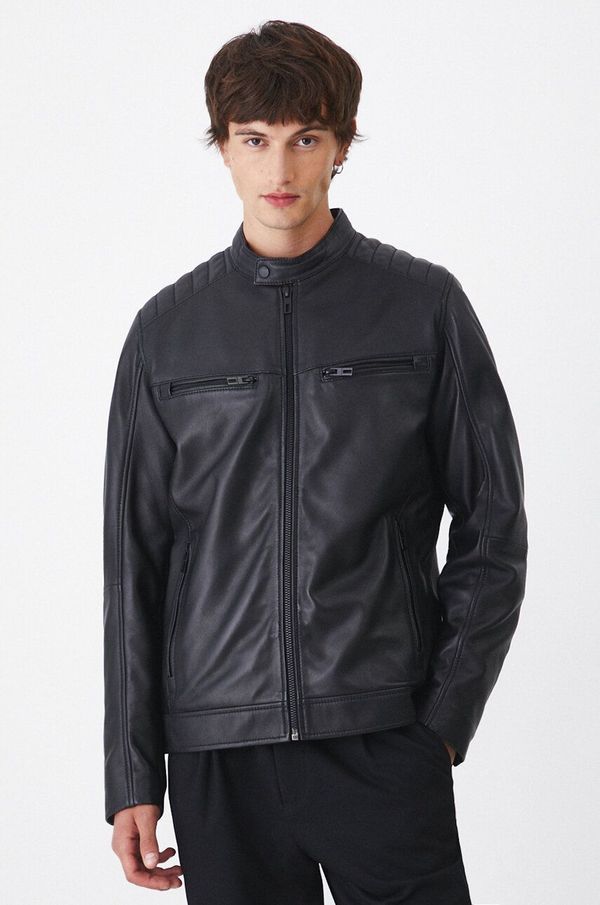 Medicine Kožna jakna Medicine za muškarce, boja: crna, za prijelazno razdoblje