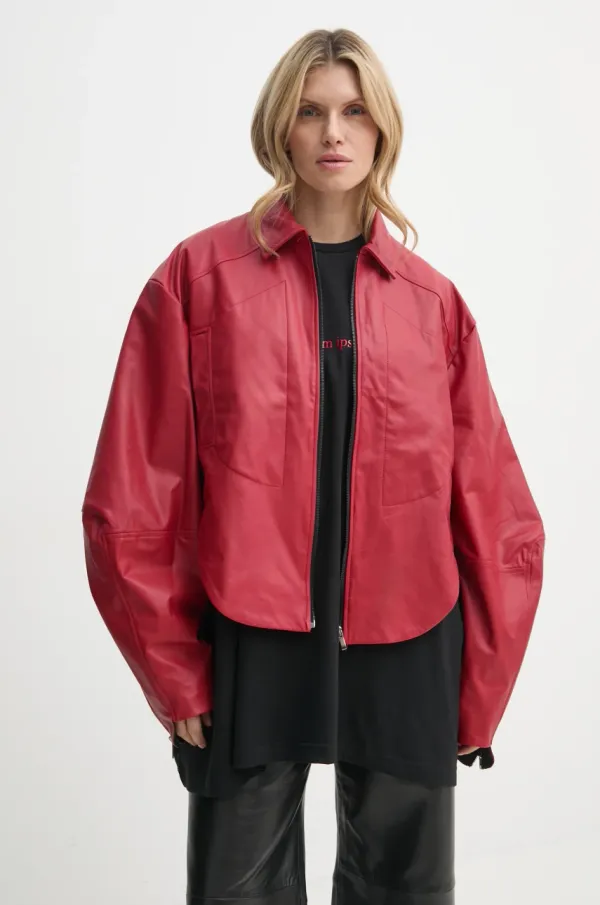 MMC STUDIO Kožna jakna MMC STUDIO za žene, boja: crvena, za prijelazno razdoblje, VOLCANO