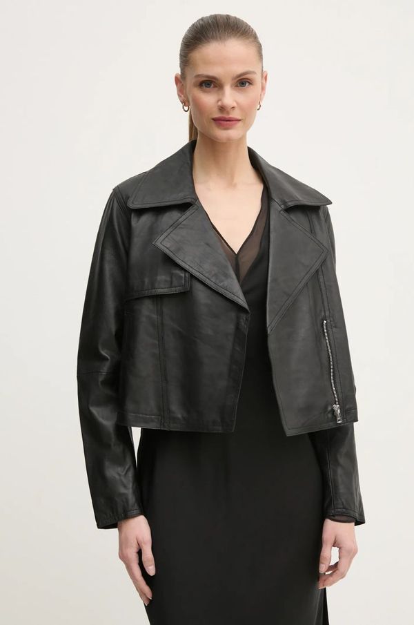 OUI Kožna jakna OUI za žene, boja: crna, za prijelazno razdoblje, 90008