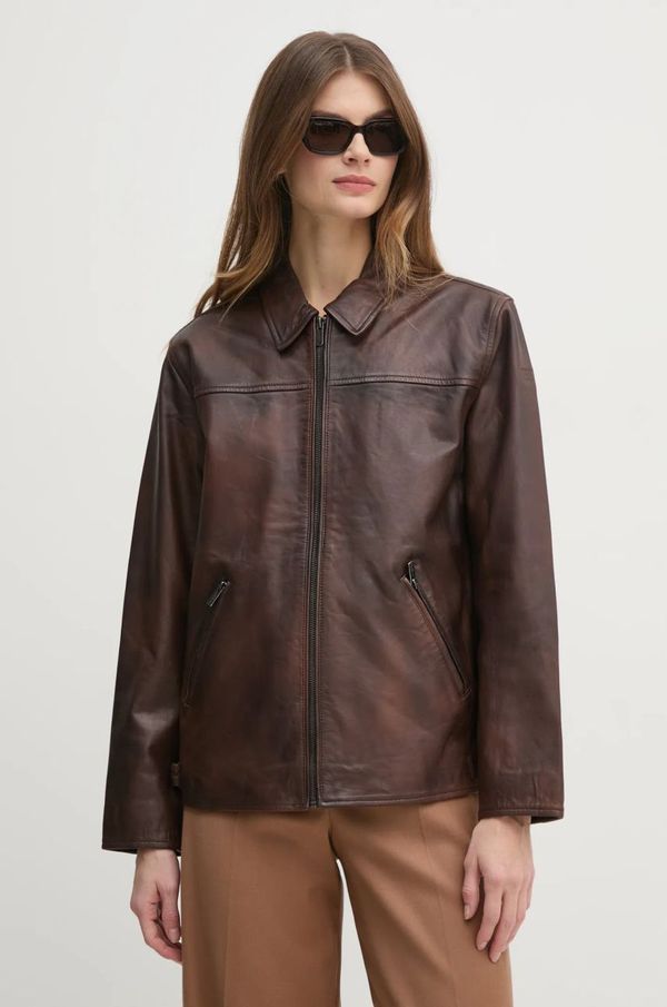 Pepe Jeans Kožna jakna Pepe Jeans BERNA za žene, boja: smeđa, za prijelazno razdoblje, PL402455