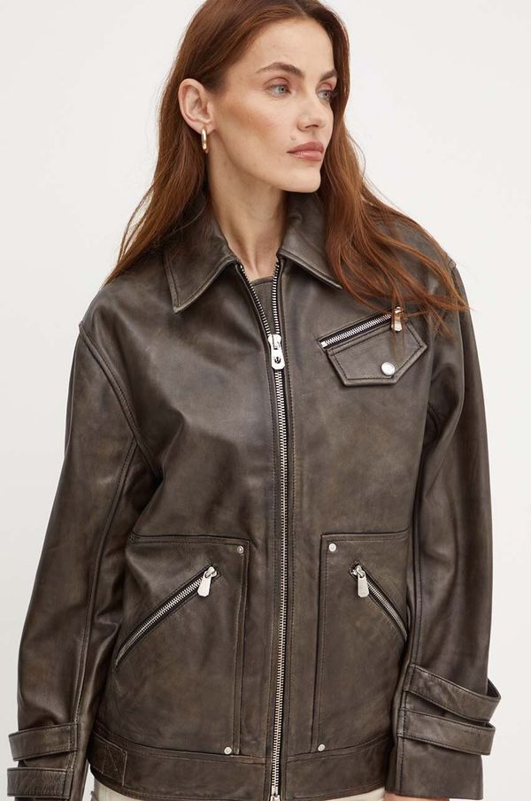 Pinko Kožna jakna Pinko za žene, boja: smeđa, za prijelazno razdoblje, 104048 A23U