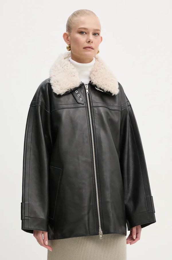 Stand Studio Kožna jakna Stand Studio Emelia Jacket za žene, boja: crna, za prijelazno razdoblje, oversize, 62271-7540