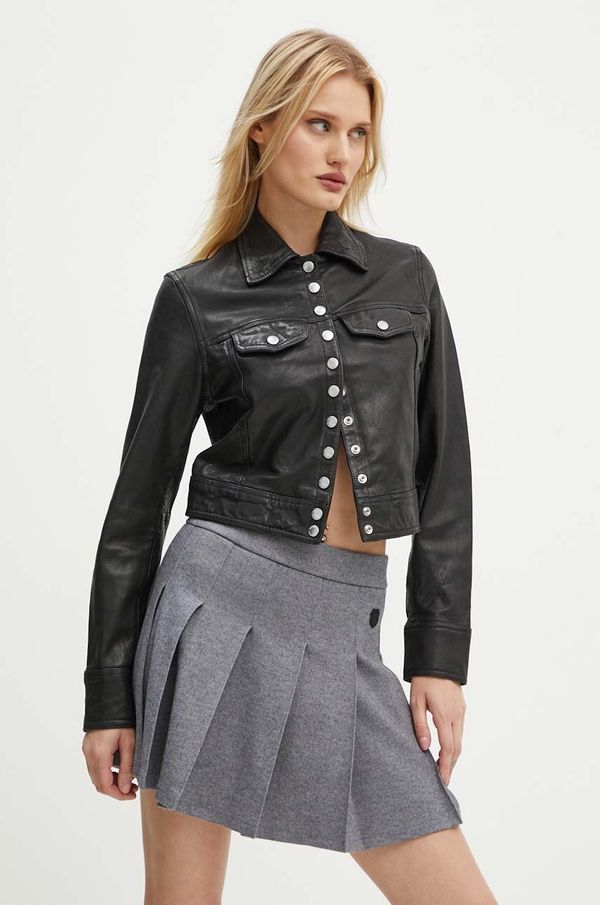 The Kooples Kožna jakna The Kooples za žene, boja: crna, za prijelazno razdoblje, FCUI29002K