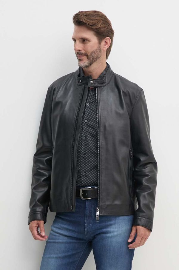 Tommy Hilfiger Kožna jakna Tommy Hilfiger za muškarce, boja: crna, za prijelazno razdoblje, MW0MW36635