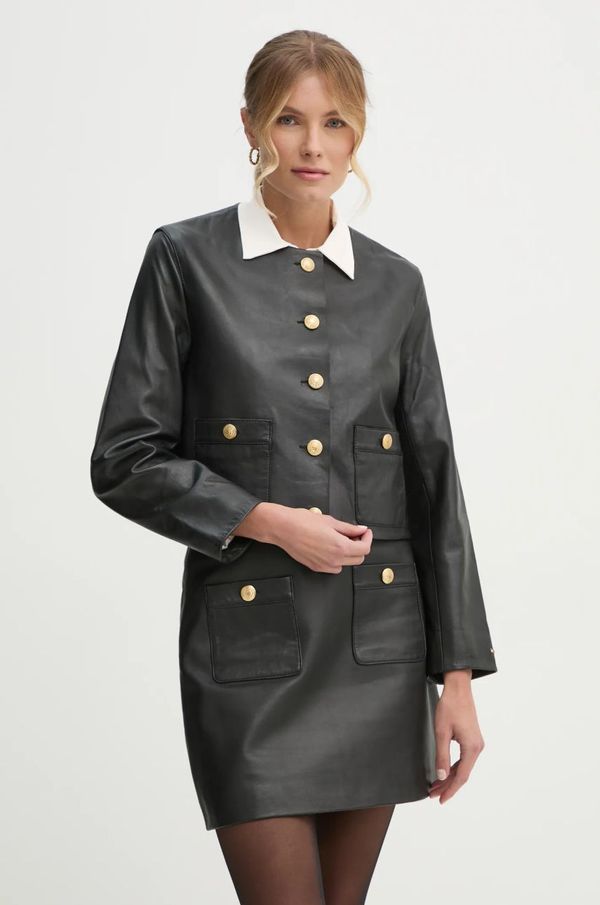 Tommy Hilfiger Kožna jakna Tommy Hilfiger za žene, boja: crna, za prijelazno razdoblje, WW0WW43781