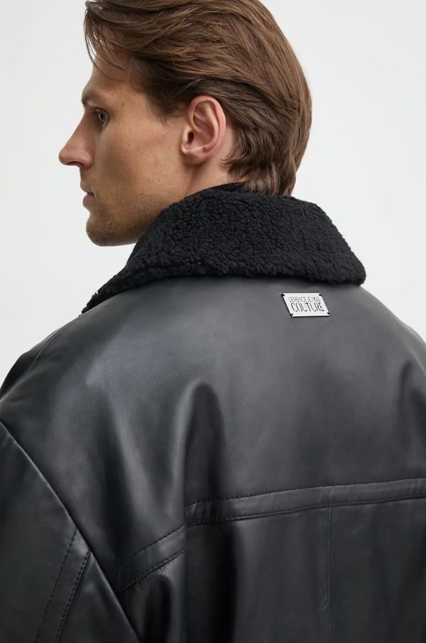 Versace Jeans Couture Kožna jakna Versace Jeans Couture za muškarce, boja: crna, za prijelazno razdoblje, oversize, 77GAVP01 CPPS3