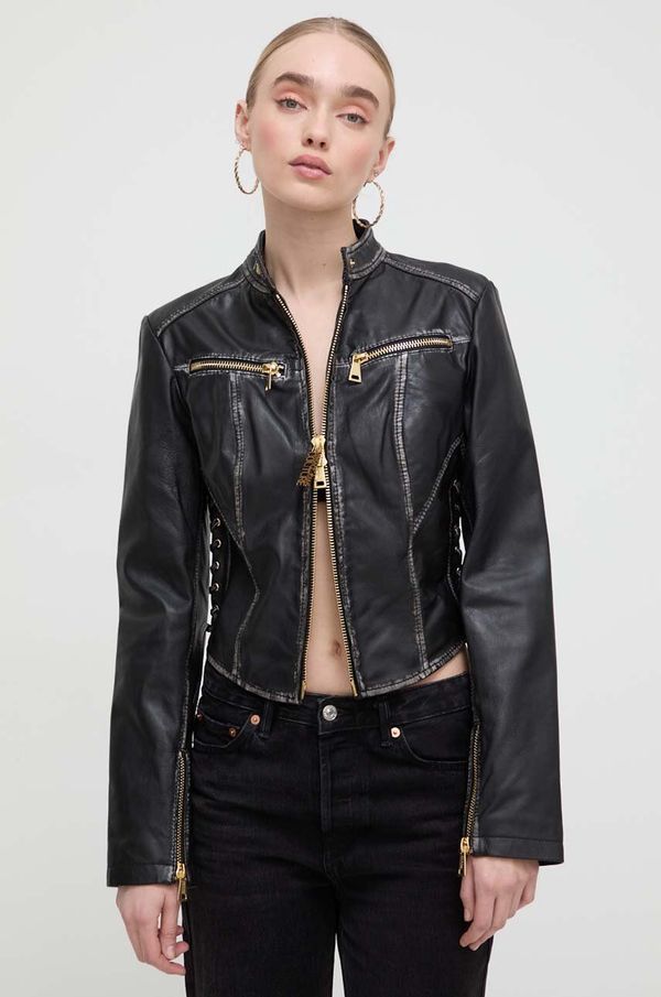 Versace Jeans Couture Kožna jakna Versace Jeans Couture za žene, boja: crna, za prijelazno razdoblje