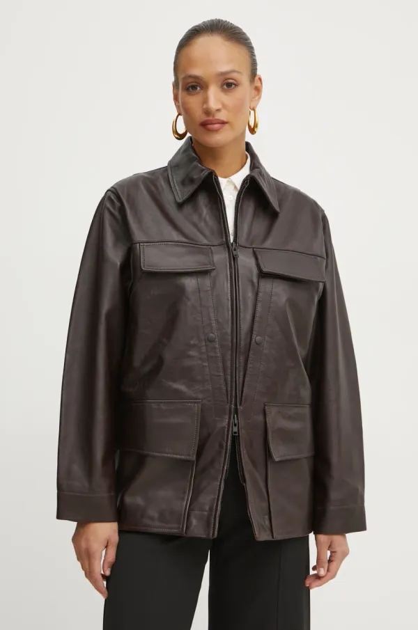 Victoria Beckham Kožna jakna Victoria Beckham za žene, boja: smeđa, za prijelazno razdoblje, 1125LJK006091A