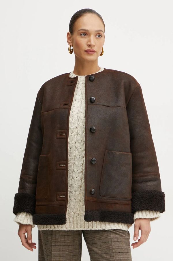 Weekend Max Mara Kožna jakna Weekend Max Mara za žene, boja: smeđa, za prijelazno razdoblje, 2425416013600