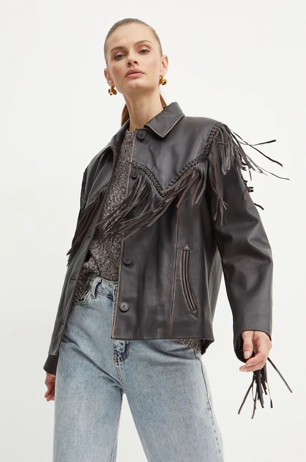 Weekend Max Mara Kožna jakna Weekend Max Mara za žene, boja: smeđa, za prijelazno razdoblje, 2425446016600