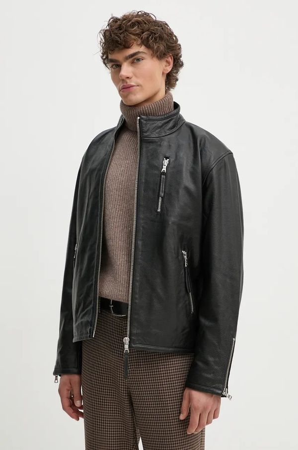 Won Hundred Kožna jakna Won Hundred za muškarce, boja: crna, za prijelazno razdoblje, 3253-16015