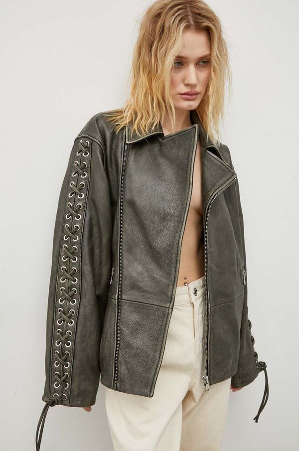 Won Hundred Kožna jakna Won Hundred za žene, boja: crna, za prijelazno razdoblje, oversize