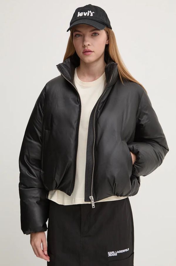 MOOSE KNUCKLES Kožna pernata jakna MOOSE KNUCKLES boja: crna, za zimu, M34LL317