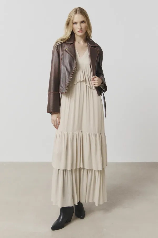 Answear Lab Kožna ramones jakna Answear Lab za žene, boja: smeđa, za prijelazno razdoblje, oversize