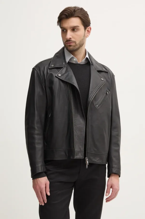 Boss Orange Kožna ramones jakna Boss Orange za muškarce, boja: crna, za prijelazno razdoblje, 50530258