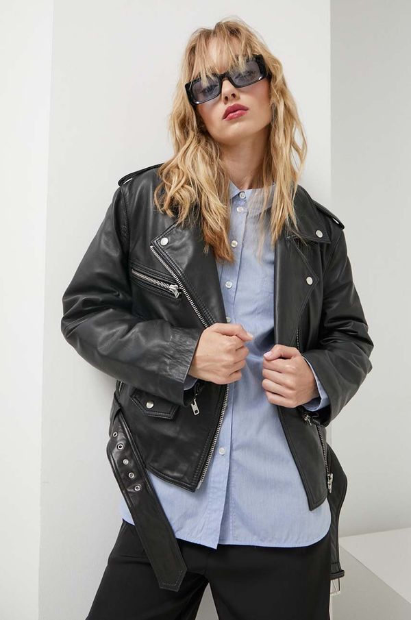 Gestuz Kožna ramones jakna Gestuz za žene, boja: crna, za prijelazno razdoblje