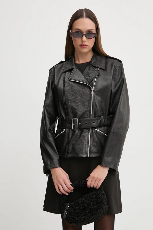 Hugo Kožna ramones jakna HUGO za žene, boja: crna, za prijelazno razdoblje, oversize, 50522746