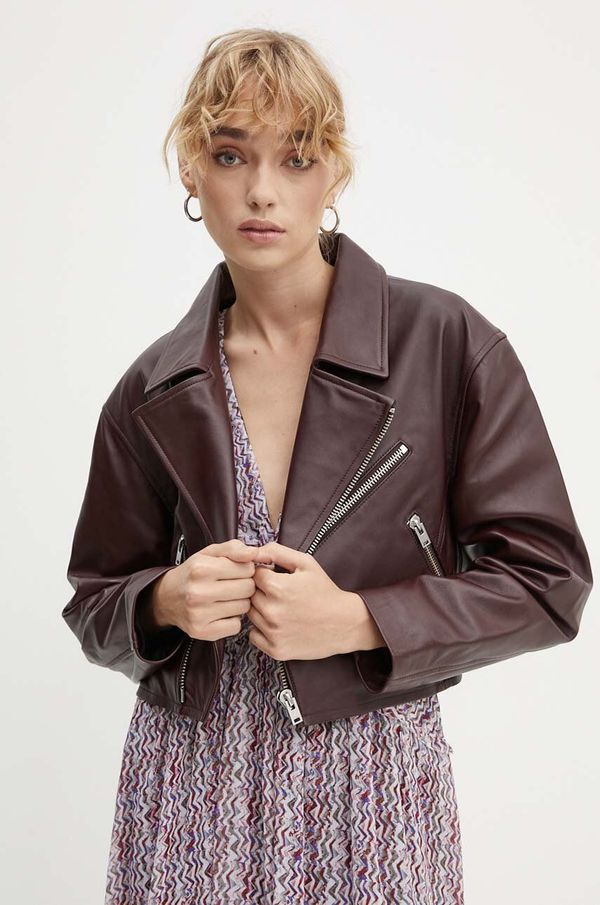 IRO Kožna ramones jakna IRO za žene, boja: bordo, za prijelazno razdoblje, oversize, WP137CASTILLI