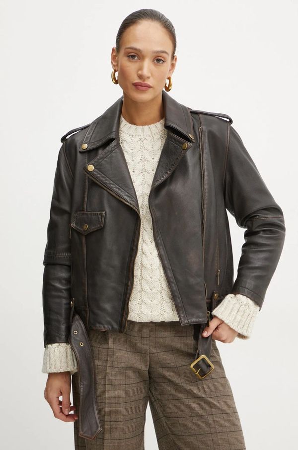 Luisa Spagnoli Kožna ramones jakna Luisa Spagnoli SINGOLO za žene, boja: smeđa, za prijelazno razdoblje, 541219