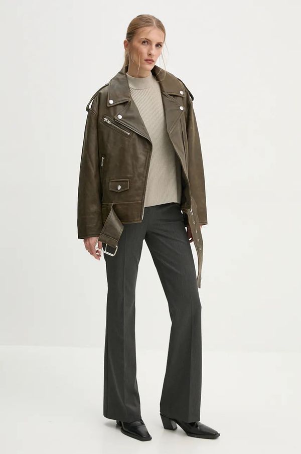 Stand Studio Kožna ramones jakna Stand Studio Irene Jacket za žene, boja: zelena, za prijelazno razdoblje, oversize, 62273-7680