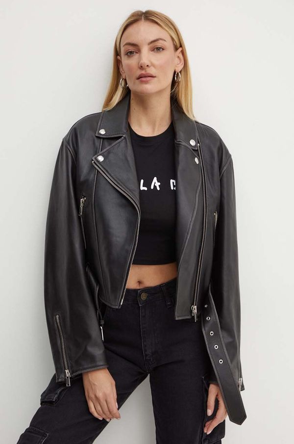 Weekend Max Mara Kožna ramones jakna Weekend Max Mara za žene, boja: crna, za prijelazno razdoblje, oversize, 2425446041600