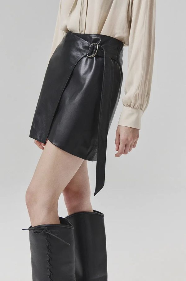 Answear Lab Kožna suknja Answear Lab boja: crna, mini, ravna