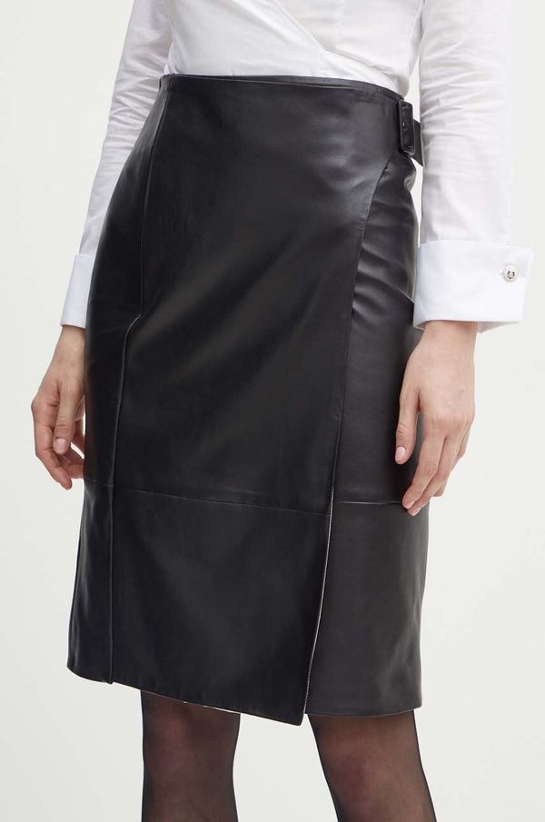 Boss Kožna suknja BOSS boja: crna, mini, širi se prema dolje, 50530060