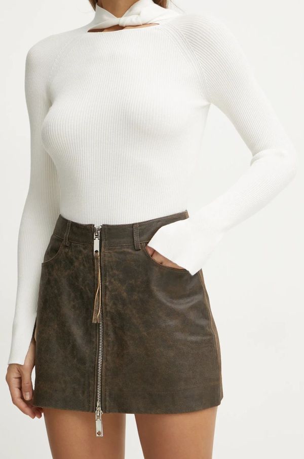 Max&Co. Kožna suknja MAX&Co. boja: smeđa, mini, ravna, 2516401031200