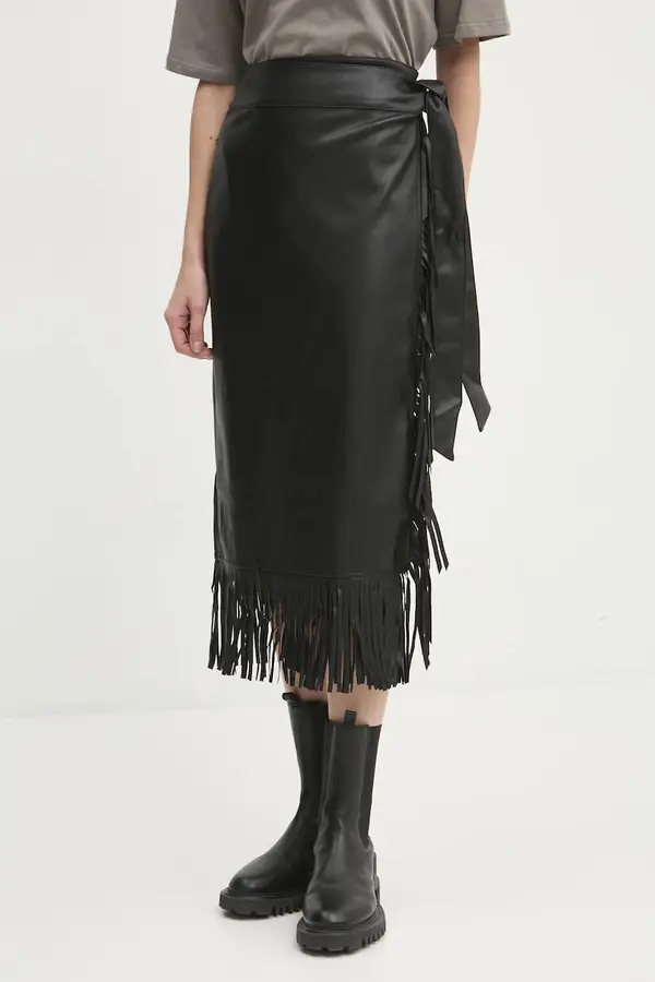 Never Fully Dressed Kožna suknja Never Fully Dressed Vegan Leather Fringe Jaspre