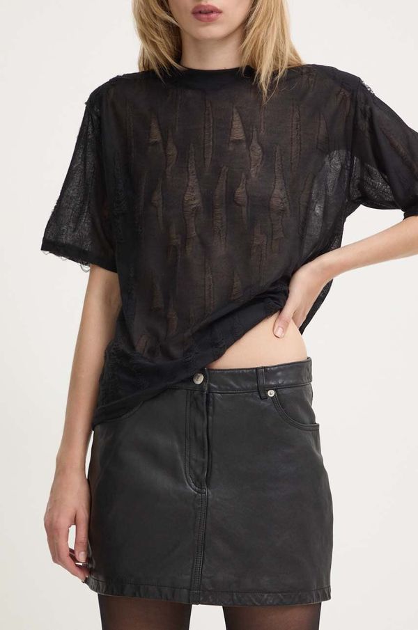 The Kooples Kožna suknja The Kooples boja: crna, mini, ravna, FJUP29013K