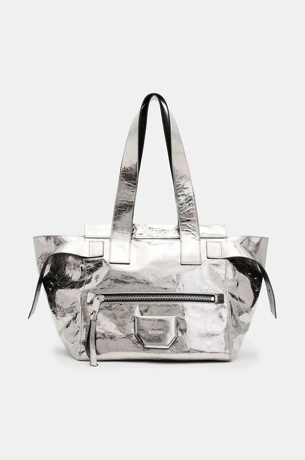 AllSaints Kožna torba AllSaints PEREZ SHOULDER boja: srebrna, W392XB