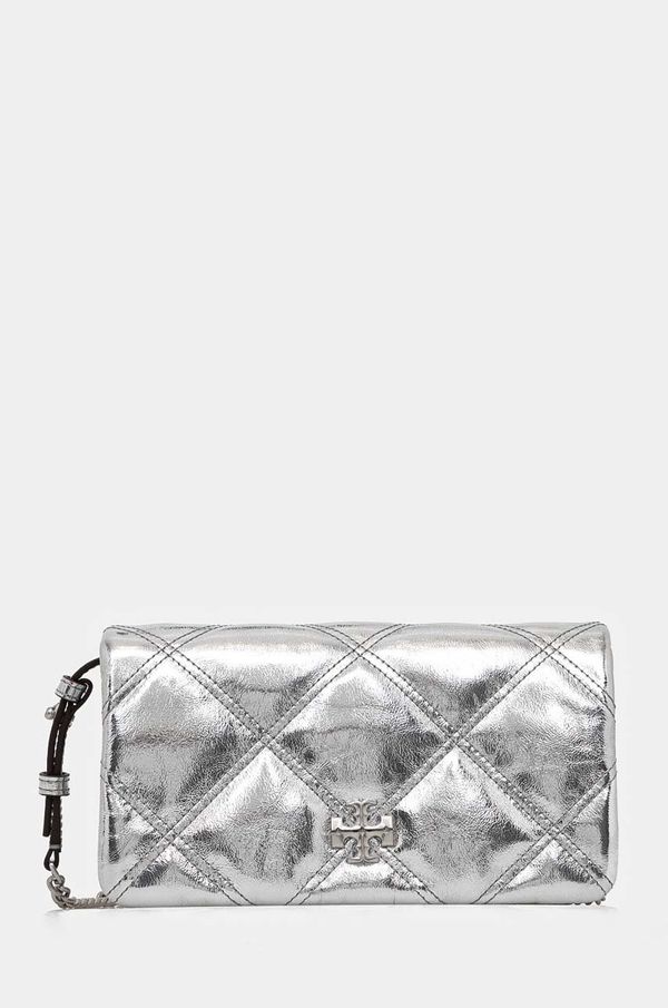 Tory Burch Kožna torba Tory Burch Kira Metallic Diamond boja: srebrna, 158631