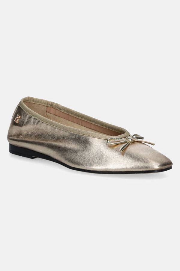 Tommy Hilfiger Kožne balerinke Tommy Hilfiger BALLERINA SOFT LEATHER METALLIC boja: zlatna, FW0FW08452