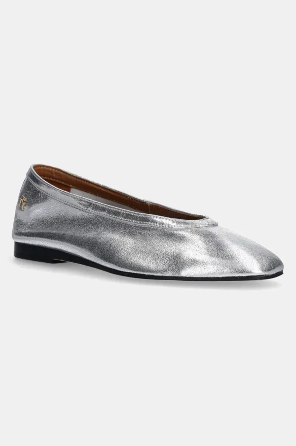 Tommy Hilfiger Kožne balerinke Tommy Hilfiger SOFT METAL LTHR BALLERINA NO BOW boja: srebrna, FW0FW08601