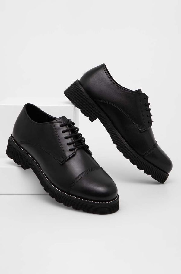 Answear Lab Kožne cipele Answear Lab za žene, boja: crna, ravni potplat