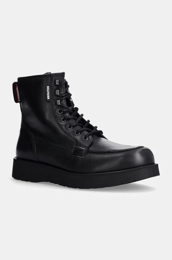 Tommy Hilfiger Kožne cipele Tommy Hilfiger TH AMERICAN PREM CHECK LTH BOOT za muškarce, boja: crna, FM0FM05194