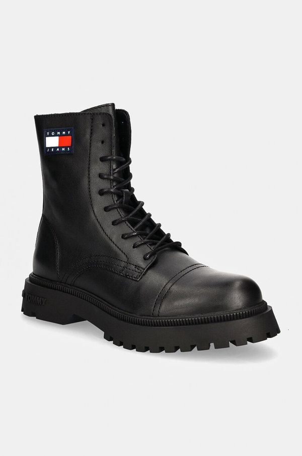 Tommy Jeans Kožne cipele Tommy Jeans TJM LACE UP MID BOOT SMOOTH za muškarce, boja: crna, EM0EM01471