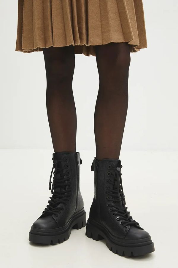 Answear Lab Kožne čizme Answear Lab za žene, boja: crna, s platformom, sa srednje toplom podstavom