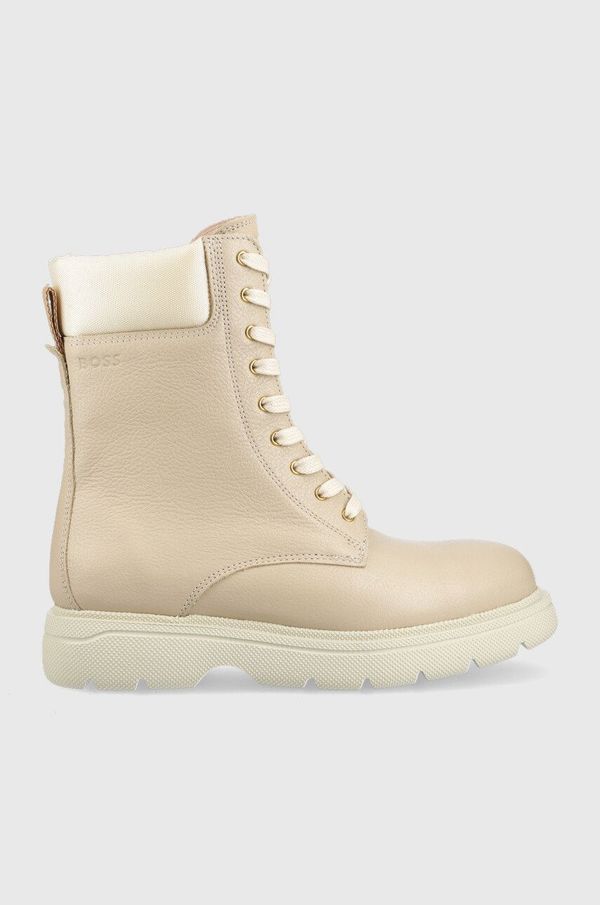 Boss Kožne čizme BOSS Jacob za žene, boja: bež, s platformom