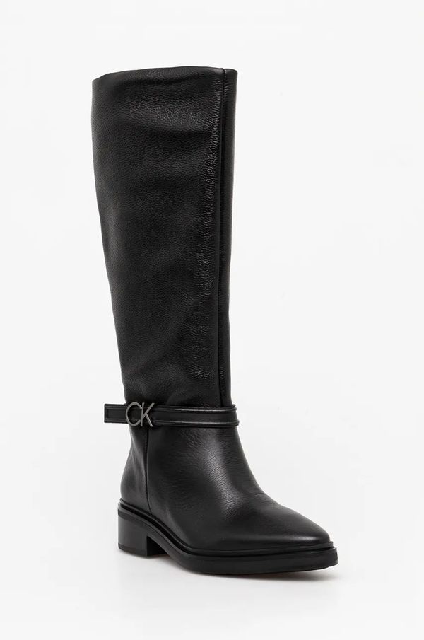 Calvin Klein Kožne čizme Calvin Klein HEEL KNEE BOOT 30 W/HW LTH za žene, boja: crna, s platformom, HW0HW02184