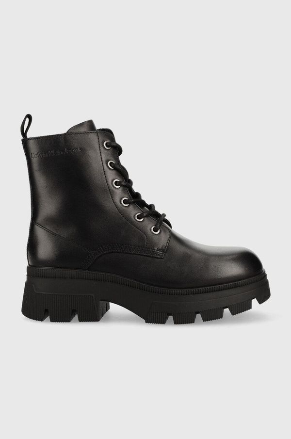 Calvin Klein Jeans Kožne čizme Calvin Klein Jeans Chunky Combat Laceup Boot za žene, boja: crna, ravna potpetica