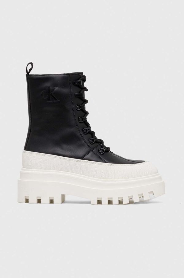Calvin Klein Jeans Kožne čizme Calvin Klein Jeans FLATFORM LACE UP BOOT LTH za žene, boja: crna, s platformom, YW0YW01110
