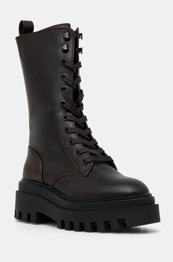 Calvin Klein Jeans Kožne čizme Calvin Klein Jeans FLATFORM LACE UP BOOT MG LTH za žene, boja: smeđa, s platformom, YW0YW01544